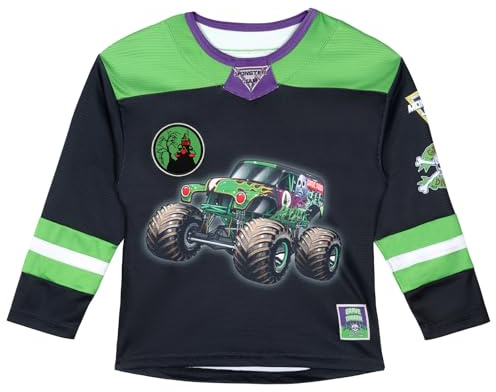 Monster Jam Grave Digger Toddler Boys Mesh Hockey Jersey Long Sleeve T-Shirt Midnight Navy 2T