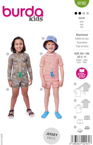 burda kids Papier-Schnittmuster Kinder Badeshirt & Badehose #9192 Gr. 104-146 Nählevel: leicht