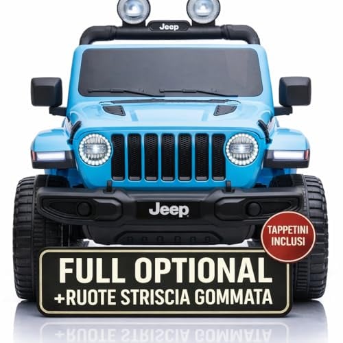 TOYSCAR Macchina Elettrica Per Bambini Jeep Wrangler Rubicon Full Optional CON TAPPETINI Auto Elettrica Per Bambini Telecomandata 2 posti Sedile In Pelle Porte Apribili Doppio Motore Elettrico 12V