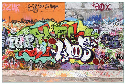 Wallario Küchenrückwand selbstklebend 90 x 60 cm, Motiv: Rap-Graffiti- Wand mit verschiedenen Tags | Spritzschutz abwischbar & pflegeleicht