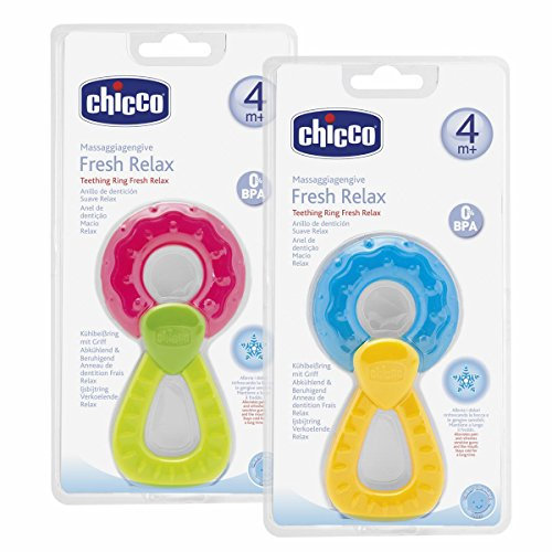 Chicco Fresh Relax Baby-Beißring, Erfrischender Baby-Beißring für empfindliches Zahnfleisch, Kühlschrank-Beißspielzeug mit ergonomischem Griff - 1 Stück, sortierte Farben, 4+ Monate