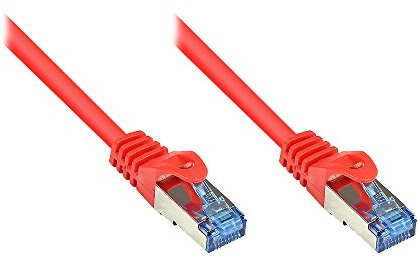 Kabelmeister® Cat.6A Ethernet LAN Patchkabel mit Rastnasenschutz - S/FTP, PiMF, PVC, 500MHz, halogenfrei- 10-Gigabit-fähig - rot, 1,5m
