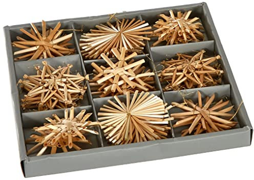Riffelmacher 75312 - Stroh-Sortiment, Größe je Stern ca. 6 cm, 30 Stück, Baumschmuck, Gesteck, Dekoration, Deko-Hänger, Weihnachten, Advent