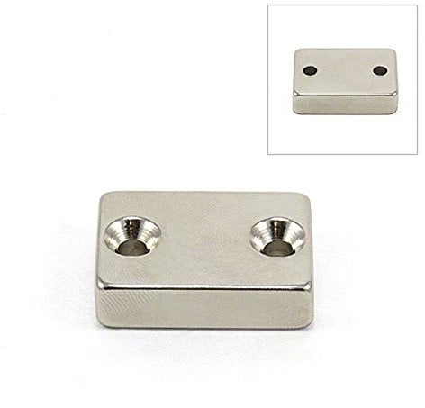 N42 Neodymium Magnet for Furniture Fixings, Hanging Artwork and Keeping Doors and Drawers Closed - 30mm x 21mm x 8mm with 2x 4.2mm c/sunk holes - 17.1kg Pull - North