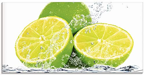 ARTland Wanddeko Glasbilder Wandbild Glas Bild einteilig 60x30 cm Querformat Früchte im Wasser Obst Cocktails Bar Limette Grün T5SN