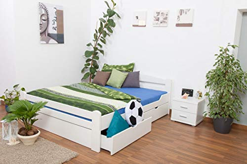 Jugendbett Easy Premium Line K4 inkl. 2 Schubladen und 1 Abdeckblende, 180 x 200 cm Buche Vollholz massiv weiß lackiert