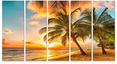 islandburner Bild auf Leinwand Schöner Sonnenuntergang Über Dem Meer Mit Palmen Karibik Barbados Bilder Wandbilder Poster