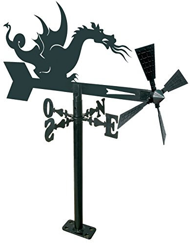 Arthifor Veleta de Viento para Jardín con Silueta de Dragón, Metal, Negro Mate, 90 x57 x 89 cm