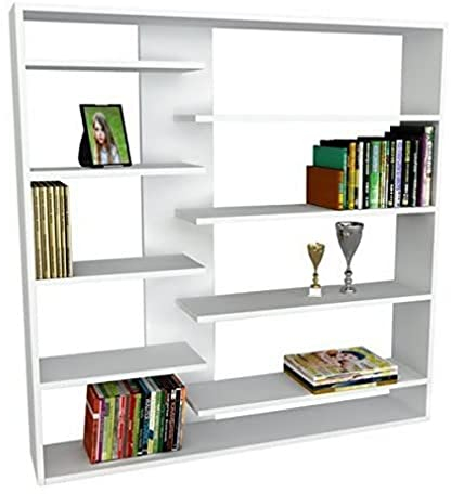 moebel17 Bücherregal Handy 0714 Regal Wandregal Standregal Aktenregal Aufbewahrungsregal Regal für Wohnzimmer, Holz, Weiß, 9 Regalablagen, viel Stauraum, rechteckig, 125 x 126 x 22 cm