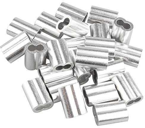 Futheda 25 PCS 5,0 mm Kabel Draht Seil Aluminium Ärmel Clips Crimpen Schlaufen silber Ton mit doppeltem Löcher