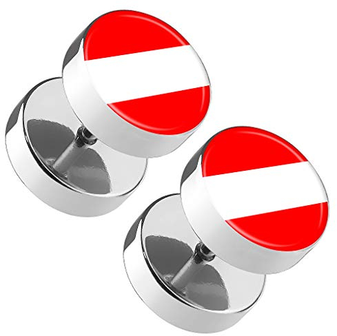 Piercingfaktor Runde Ohrringe Ohrstecker Fake Piercing Ohr Plug Flesh Tunnel Platte Stecker Fussball EM & WM Länder Flagge Fanartikel Österreich