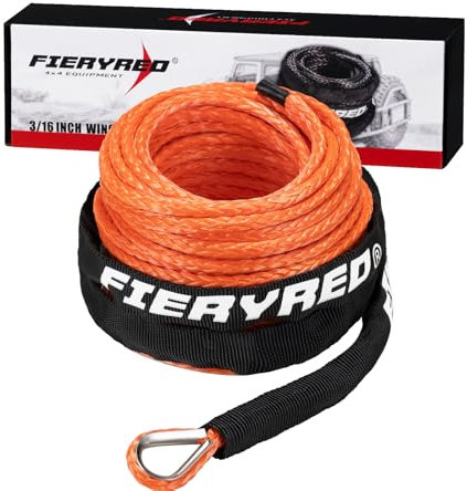 FieryRed Câble de treuil synthétique de 0,9 cm, 15,2 m et 3,855 kg, corde de treuil de rechange avec manchon de protection pour treuil de 3 000 à 2 721,6 kg, orange/noir/gris disponible