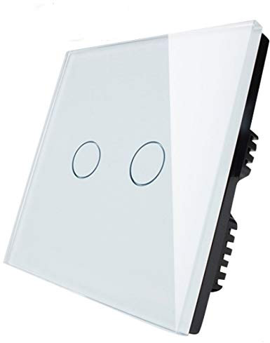 KONOQ Glass Panel Touch Light Switch - DIMMER Light Switch (2 Gang / 1 Way, White)