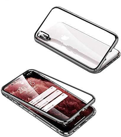 Orgstyle Hülle für iPhone XR, Magnetische Doppelseitiges Hartglas Handyhülle mit Eingebautem Kamera Schutzfolie, Metallrahmen Case Rückseite Linse Displayschutz 360 Grad Hülle, Schwarz