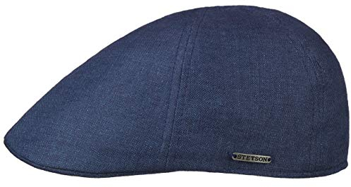 Stetson Texas Just Linen Flatcap Damen/Herren - Aus 100% Leinen - Made in The EU - Mit Baumwolle gefüttert - Schirmmütze sechsteilig - Leinencap mit Metall-Emblem - Frühing/Sommer blau XXL (62-63 cm)
