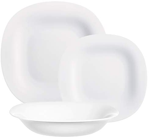 Luminarc Carine - Servizio da tavola quadrato in vetro opale, 18 pezzi, set da tavola (18 pezzi, bianco)
