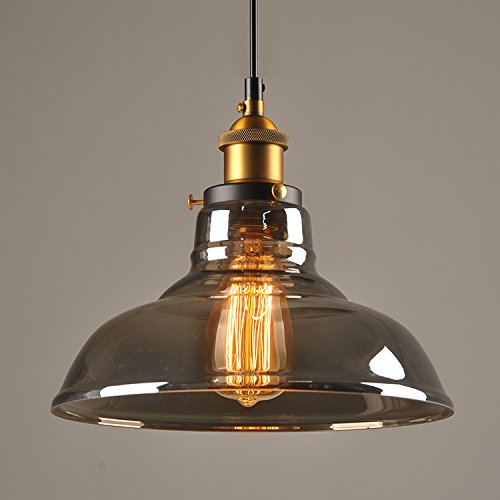 Verre Rétro Suspension Luminaire Industrielle Vintage Plafonniers Lustre Edison Culot E27 Eclairage de Plafond Lampe Suspensions (Ampoule Non inclut) (Gris fumé)