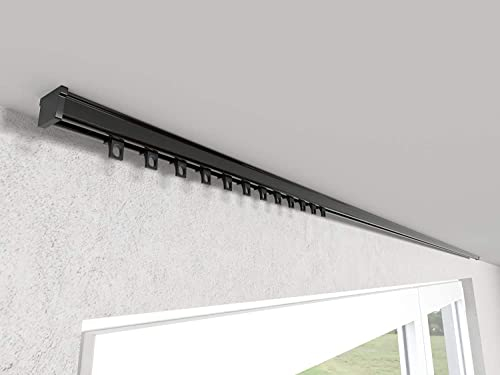 Market-Alley Vorhangschiene Aluminium Weiß/Schwarz Gardinenschiene ; C 1-läufig ; 120cm-600cm. Für Kräuselband Gardinen oder Schiebevorhang (Schwarz Gardinenschiene mit Ösengleiter ; 140cm)