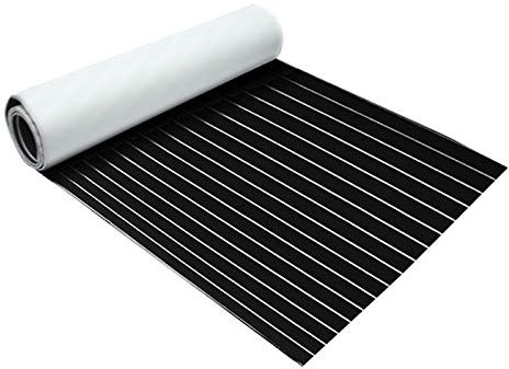 yuanjiasheng EVA Foam Boat Flooring Carpet, Marine Vinyl Faux Teak decking Sheet for Yacht Pontoon, 90x240cm Nonskid 1st (Black with White Line)