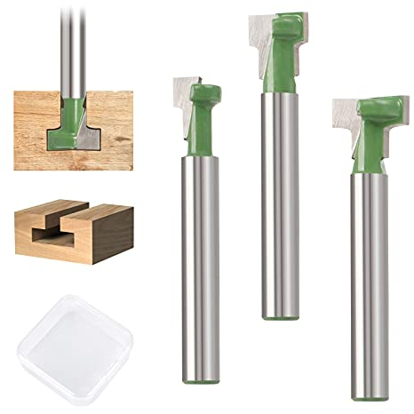 Jubaopen 3 Stück 6mm Schaft Fräser T Nutfräser Set Fräser Schaft Cutter Router Bit T-Slot Holzschneider Fräsen Werkzeug Schlüsselloch Fräser Set Zylinderschaft Nutfräser für Oberfräse Holzbearbeitung