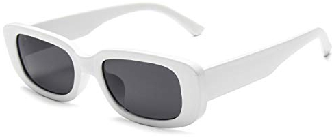 JFAN Retro Sonnenbrille Herren Damen mit UV Schutz Sunglasses Mode Rechteckige Vintage Sonnenbrille Weiß