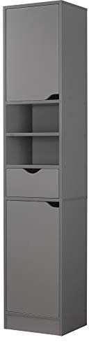 URBNLIVING Ventura Wooden Tall 2 Door 1 Drawer Shelves Bathroom Cabinet Storage Unit Modern (Gray)