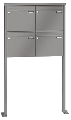 RENZ/Tetro / 4er Freistehende Briefkastenanlage Standbriefkasten/RAL-Farbe 9007 Volumen 12 L/mit Fußplatten/Dein-Briefkasten.de