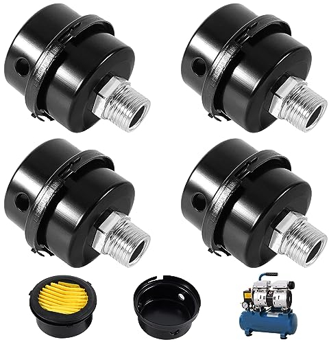 GZLCEU 4 compressori per aria compressore, filettatura 3/8, 16 mm, silenziatori per compressore d'aria senza olio, filtro dell'aria di ricambio (nero metallo)