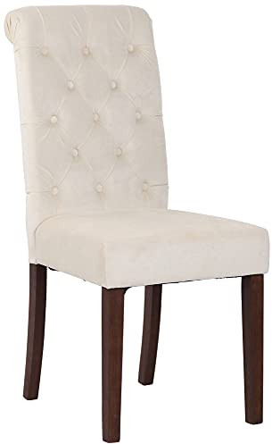 CLP Esszimmerstuhl Lisburn I Samt I Stoff I Polsterstuhl Gesteppt Chesterfield Design, Farbe:Creme, Material:Samt