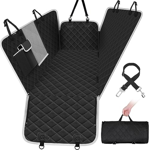 pecute Hundedecke Auto Rückbank mit Seitenschutz, Universale Autoschondecke Hund Rücksitz mit Sichtfenster, Kratzfeste und Wasserabweisende Autodecke Hundematte Auto, Hunde Autositz 146x136cm Schwarz