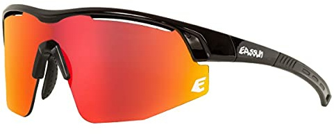 eassun Unisex Sprint Sonnenbrille, Glänzender schwarzer Rahmen/Rot Revo, L