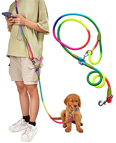 pawstrip Hands Free Dog Leash Waist & Crossbody Rope with Slip Lead Durable for 2 Dogs Nylon Reflective Heavy Duty Hiking Running Leash for Medium Large Dogs (Multicolor)
