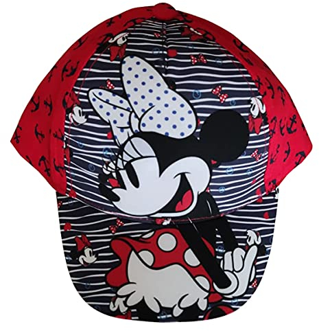 Minnie Maus Kappe Base Cap Mütze Sonnenhut mit Motiv Schleife, Wellen und Anker für Kinder, Mädchen und Jungen (Rot, 50)