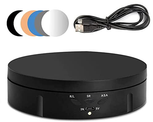 Aomdom Plateau Tournant Electrique, 360° Rotatif Table Tournante Rotative électrique Rechargeable, 3 Vitesses et Angle Réglables, Charge 10 kg, diamètre 14,6 cm, avec 6 Fonds en PVC