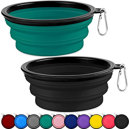 Collapsible Dog Bowls-2 Pack Large Size for Large/Medium Dogs, Pet Travel Water Bowl, Dogs Cat Portable Water Bowl, Dog Pet Feeding Watering Dish Outdoor Hiking Parking Traveling with 2 Carabiners