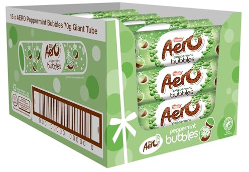 Aero Bubbles Peppermint Chocolate Giant Tube, 70g | Multipack of 15 | Aerated peppermint flavoured bubbles with a half milk chocolate, half peppermint flavoured shell; perfect for sharing