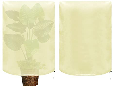 2Pcs Winterschutzvlies Winterschutz für Kübelpflanzen Garten Vlies Frostschutz-Haube Pflanzen Schutzhülle Pflanzensack Winterabdeckung Pflanzen für Wetterfest Kälte Vögel und Insekten Beige(60*80cm)