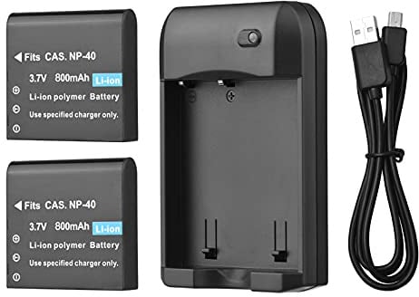 Benkeg Chargeur de batterie NP-40 avec voyant lumineux LED + 2 batteries NP-40 3,7 V 800 mAh avec câble de charge USB