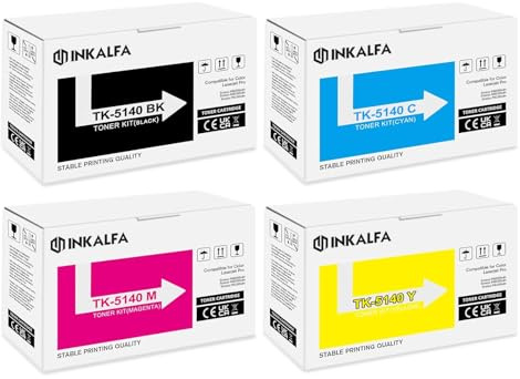 inkalfa Kompatibel Tonerkartusche als Ersatz für Kyocera TK-5140 TK5140 TK 5140 TK-5140K ECOSYS M6530cdn M6030cdn P6130cdn TK-5140C TK-5140Y TK-5140M Toner (Schwarz Cyan Gelb Magenta, 4er-Pack)