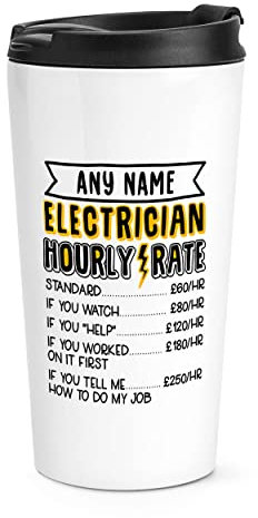 Personalised Electrician Hourly Rate Travel Mug Cup