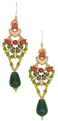 bunte boho Ohrhänger aus smaragd Jade Edelsteintropfen, grünen, roten und gold Glasperlen