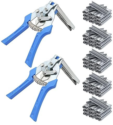 PAMUNULA Type M Hog Nail Ring Pliers Kit with 3000pcs M Clips, Hog Ring Pliers Kit Auto Upholstery, Hand Tools Clamp Wire Cage Fasten Plier for Fence Fastening Chicken Coop Panels (Blue)