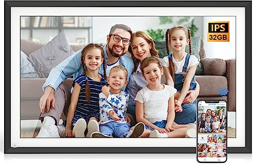 Digitaler Bilderrahmen Großer WLAN-Digitaler Bilderrahmen - 2,4 & 5G Dual-WiFi 15,6 Zoll Digitaldisplay für Fotos, 32 GB, Wandmontage, Teilen Sie Videos Fotos sofort per E-Mail oder App,