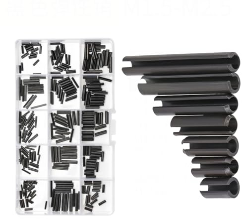 INGJIA 300 Stück Spannstift Hohlsplinte Sortiment Set, Klappsplinte, Hohl Federstifte, Hohlsplint Manganstahl - M1.5/M2/M2.5