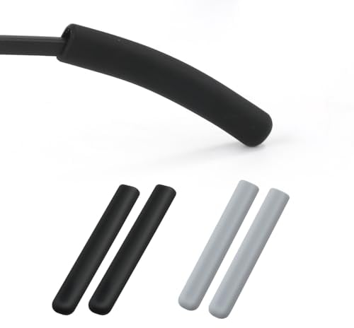 PEUTIER 4 Pezzi di Copri Aste per Occhiali, Cuscinetti per Auricolari in Silicone Morbido per Aggiornamento Fermo per Occhiali Antiscivolo per Occhiali da Sole Occhiali da Lettura (Grigio, Nero)