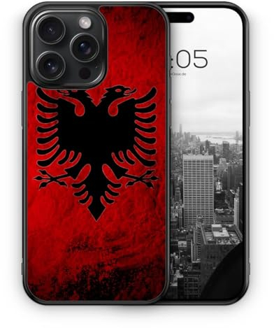 MUNIQASE Albanien Splash Flagge - Silikon Hülle für iPhone 15 Pro - Albanische Schutzhülle Handyhülle Case Cover