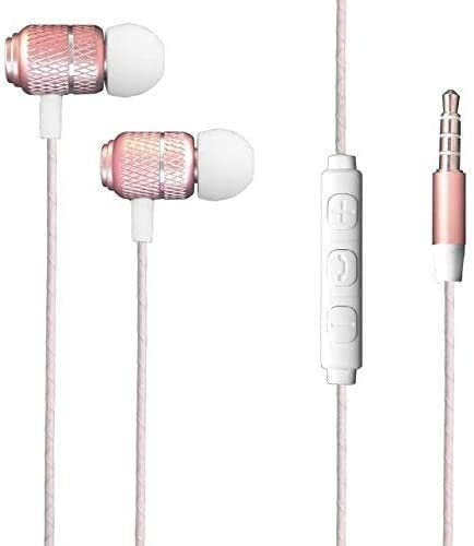 KP TECHNOLOGY Earphones for Samsung Galaxy Tab A9 / Galaxy Tab A9 Plus - In-Ear Headphones Earbuds with 3.5mm Jack [Remote & Microphone] Noise Isolating, High Definition (ROSE GOLD)