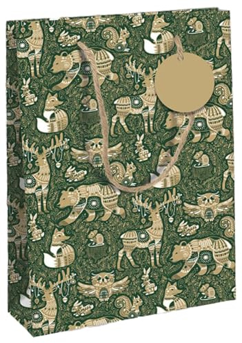 Clairefontaine X-34662-2C - Geschenktasche - Tüte Kraft Forest, Format 26,5x14x33 cm, 210g, Waldtiere - Grün - Kraft, Eurowrap, 1 Stück