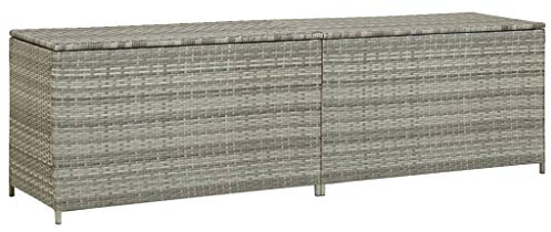 Hommdiy Gartenbox, Kissenbox, Gartenbox, Aufbewahrungsbox, Garten, Polyrattan,Grau,200x50x60 cm