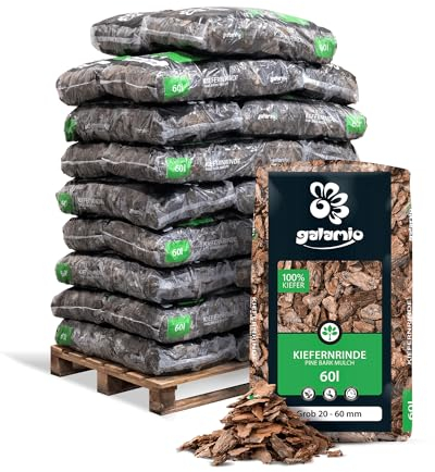 GALAMIO Kiefernrinde Kiefernmulch Rindenmulch Rinde Mulch Garten Dekor Pinus Sylvestris Natur Wald Kiefer Grob 20-60mm 60l x 26 Sack 1.560l / 1 Palette Paligo